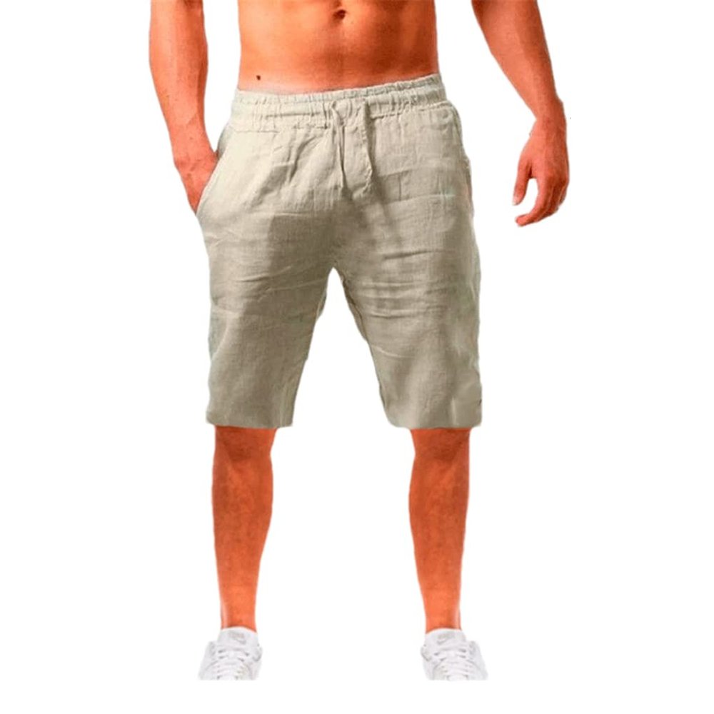 Dninmim Summer Mens Cotton Linen Shorts Solid Color Shorts Men Jogging Cotton Linen Short Pants Men Kakhi