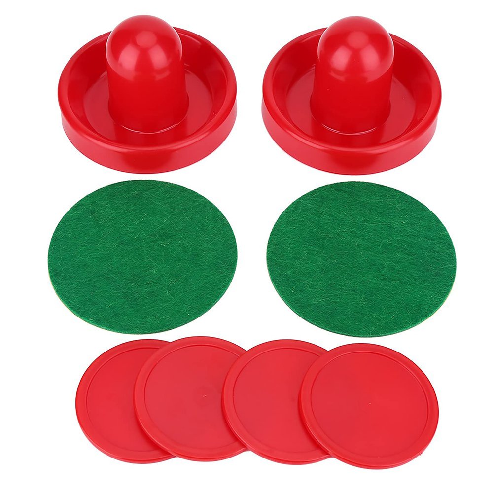 Pilipane Light Weight Hockey Red Replacement Pucks & Slider Pusher Goalies for Game Tables, Hockey Pushers, Equipment, Accessories (2 Pushers, 4 Puck Pack)(Large96mm)