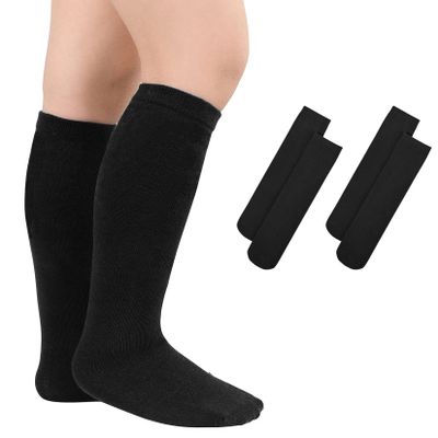 Kids Toddler Youth Cotton Soccer Socks Soft Tube Socks Long Sport Stockings for Boys Girls 2 Pair Black 3-6 Years