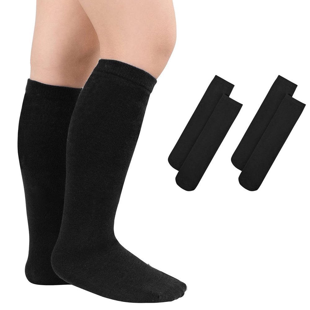 Kids Toddler Youth Cotton Soccer Socks Soft Tube Socks Long Sport Stockings for Boys Girls 2 Pair Black 3-6 Years