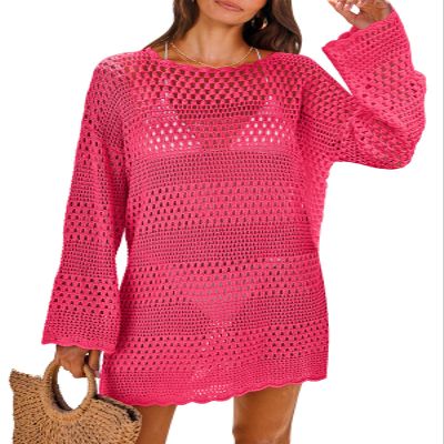 ANRABESS Women Swimsuit Crochet Swim Cover Up 2026 Summer Bathing Suit Swimwear Mesh Knit Beach Dress Vacation Outfits Rose Medium