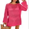 ANRABESS Women Swimsuit Crochet Swim Cover Up 2026 Summer Bathing Suit Swimwear Mesh Knit Beach Dress Vacation Outfits Rose Medium view 1