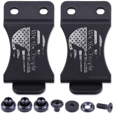 KYDEX Belt Clip for Holsters & Sheaths (w/Punisher Skull - We The People) - (Fits 1.50in Belts) - (Inside-The-Waistband/IWB) - (USA Made) - (w/Mounting Hardware) - (2 Pack)