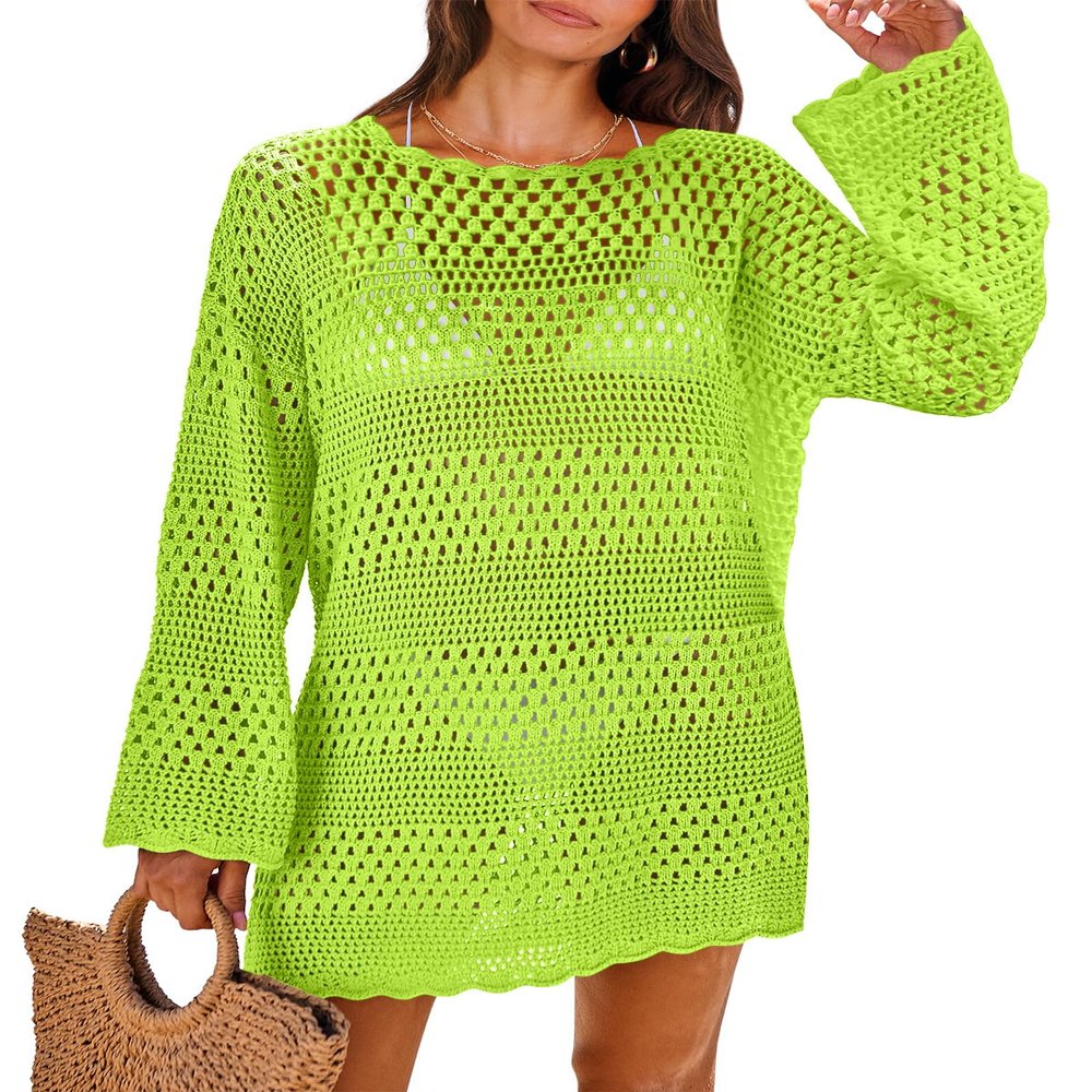 ANRABESS Women Swimsuit Crochet Swim Cover Up 2026 Summer Bathing Suit Swimwear Mesh Knit Beach Dress Vacation Outfits Green Medium