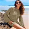 ANRABESS Women Swimsuit Crochet Swim Cover Up 2026 Summer Bathing Suit Swimwear Mesh Knit Beach Dress Vacation Outfits Khaki Large view 4