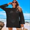 ANRABESS Women Swimsuit Crochet Swim Cover Up 2026 Summer Bathing Suit Swimwear Mesh Knit Beach Dress Vacation Outfits Black Large view 2