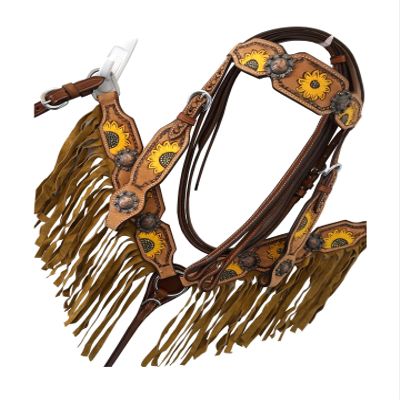 Western Horse Headstall Bridle Breast Collar Tack Set Leather Floral Tooled Handmade Full Cob Pony Breastplate ME-HBC-022A (Cob)