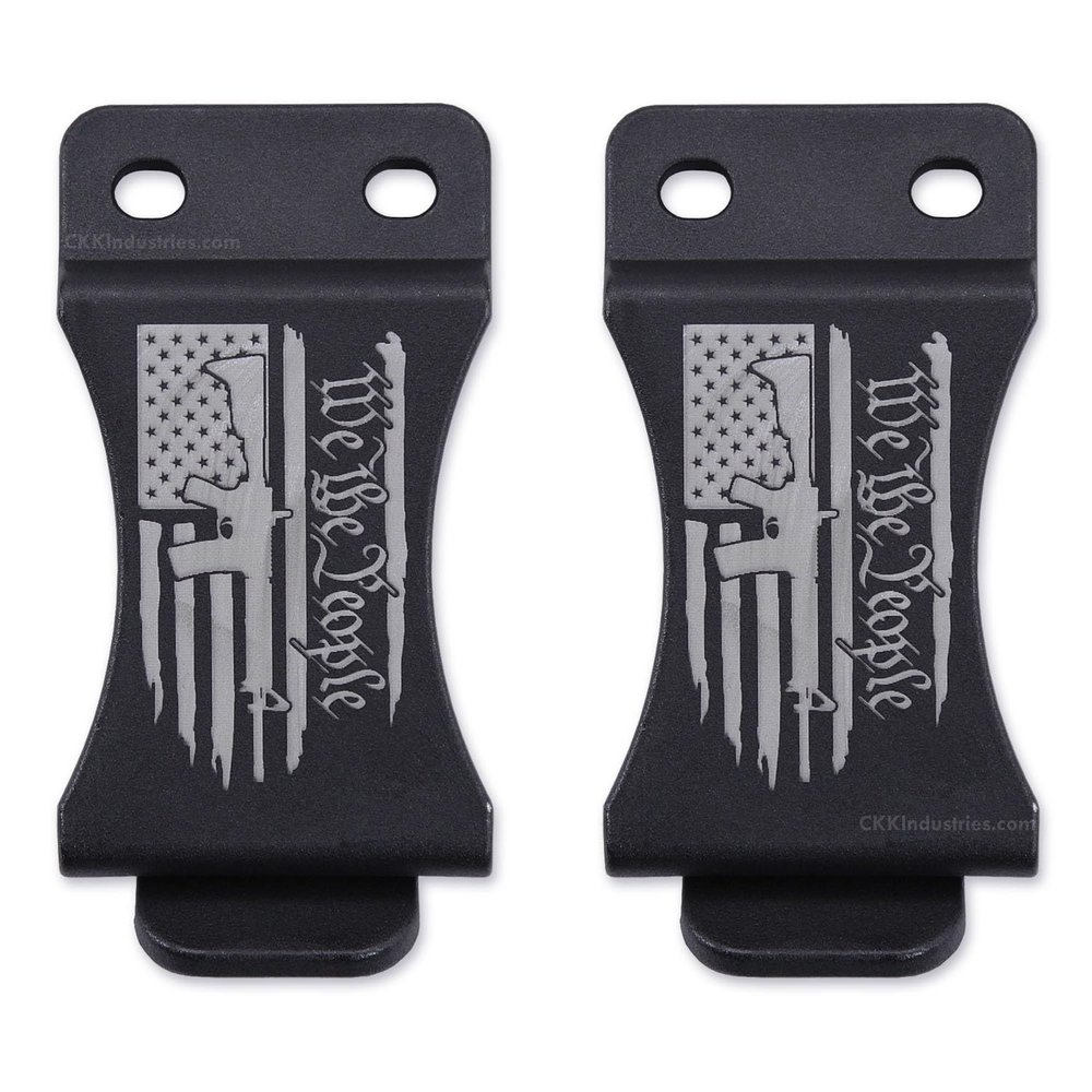 HolsterSmith KYDEX Belt Clip for Holsters & Sheaths  (FOMI Design - w/USA Flag - We The People/AR) - (Fits 1.75in Belts) - (Inside-The-Waistband/IWB) - (USA Made) - (2 Pack)