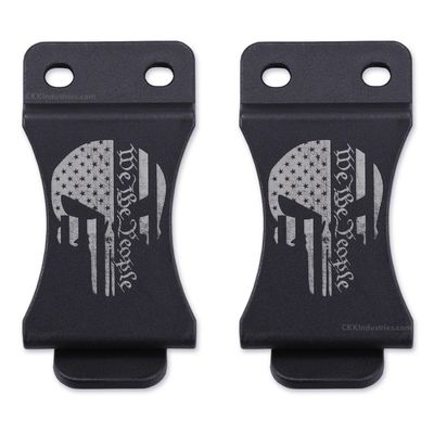 KYDEX Belt Clip for Holsters & Sheaths (w/Punisher Skull - We The People) - (Fits 1.75in Belts) - (Inside-The-Waistband/IWB) - (USA Made) - (2 Pack)