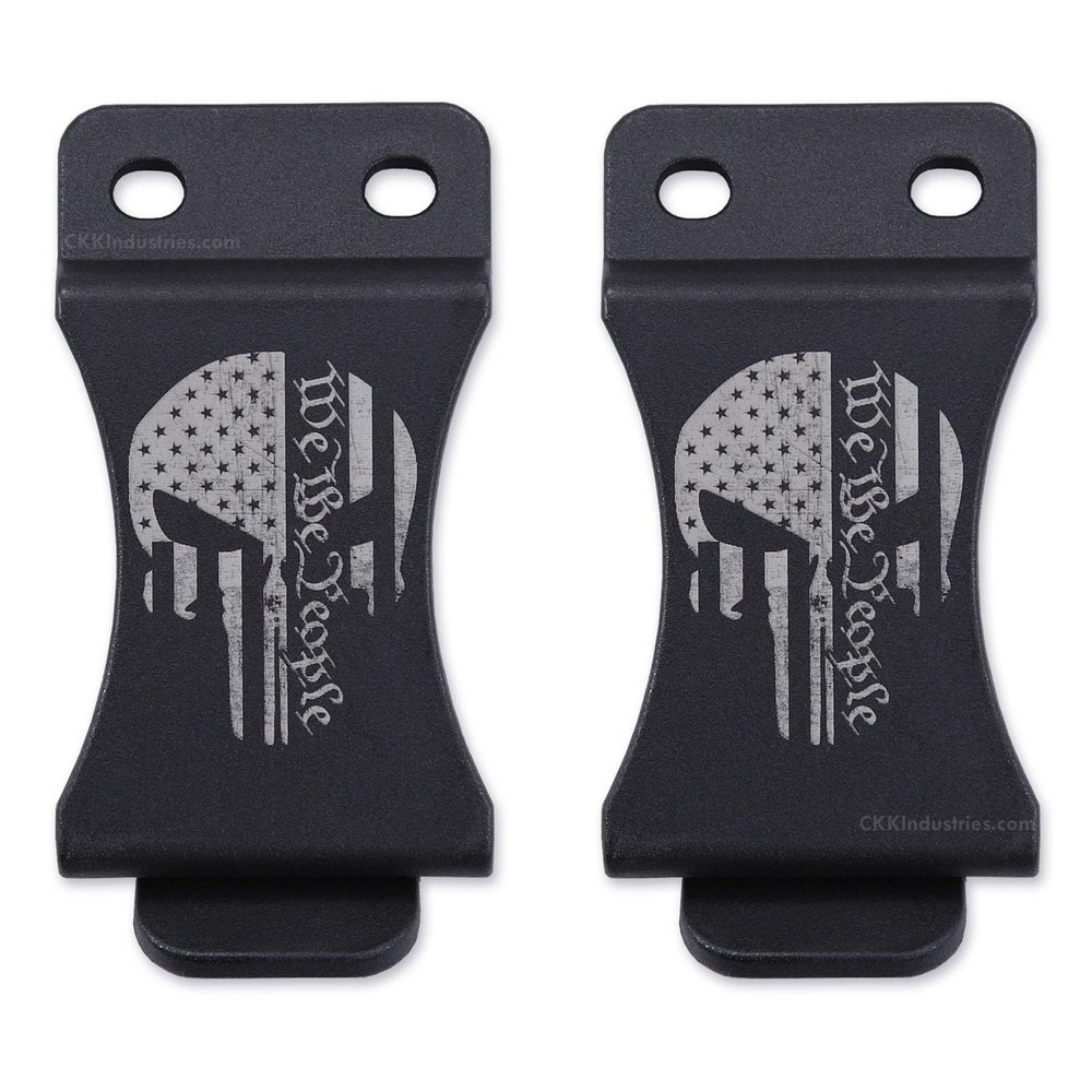 KYDEX Belt Clip for Holsters & Sheaths  (w/Punisher Skull - We The People) - (Fits 1.75in Belts) - (Inside-The-Waistband/IWB) - (USA Made) - (2 Pack)