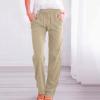RKSTN Womens Cargo Pants High Waisted Wide Leg Pants for Women Casual Drawstring Elastic Trousers with Pockets Cotton Linen Long Straight Pants 2024 view 2