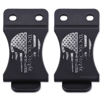 KYDEX Belt Clip for Holsters & Sheaths (w/Punisher Skull - We The People) - (Fits 1.50in Belts) - (Inside-The-Waistband/IWB) - (USA Made) - (2 Pack)