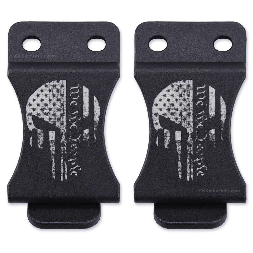 KYDEX Belt Clip for Holsters & Sheaths  (w/Punisher Skull - We The People) - (Fits 1.50in Belts) - (Inside-The-Waistband/IWB) - (USA Made) - (2 Pack)