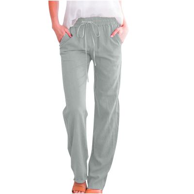 RKSTN Womens Sweatpants High Waisted Wide Leg Pants for Women Casual Drawstring Elastic Trousers with Pockets Cotton Linen Long Straight Pants 2025