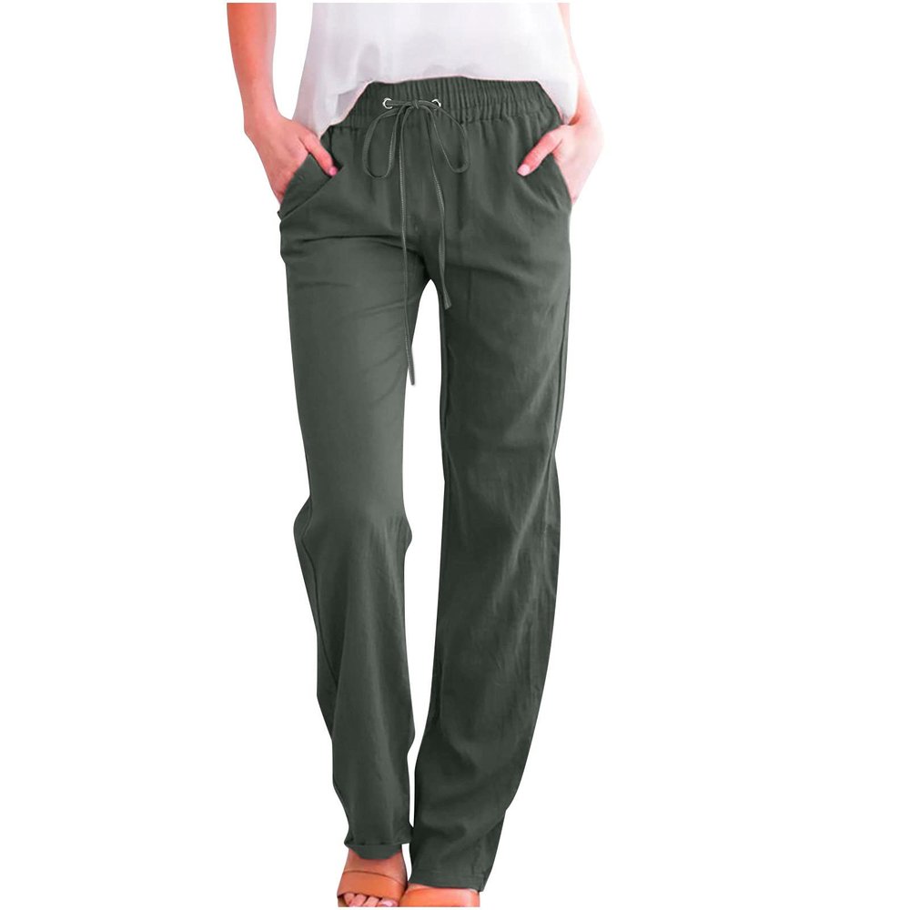 RKSTN Sweatpants Women High Waisted Wide Leg Pants for Women Casual Drawstring Elastic Trousers with Pockets Cotton Linen Long Straight Pants 2025