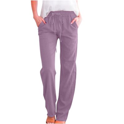 RKSTN Sweatpants Women High Waisted Wide Leg Pants for Women Casual Drawstring Elastic Trousers with Pockets Cotton Linen Long Straight Pants 2025