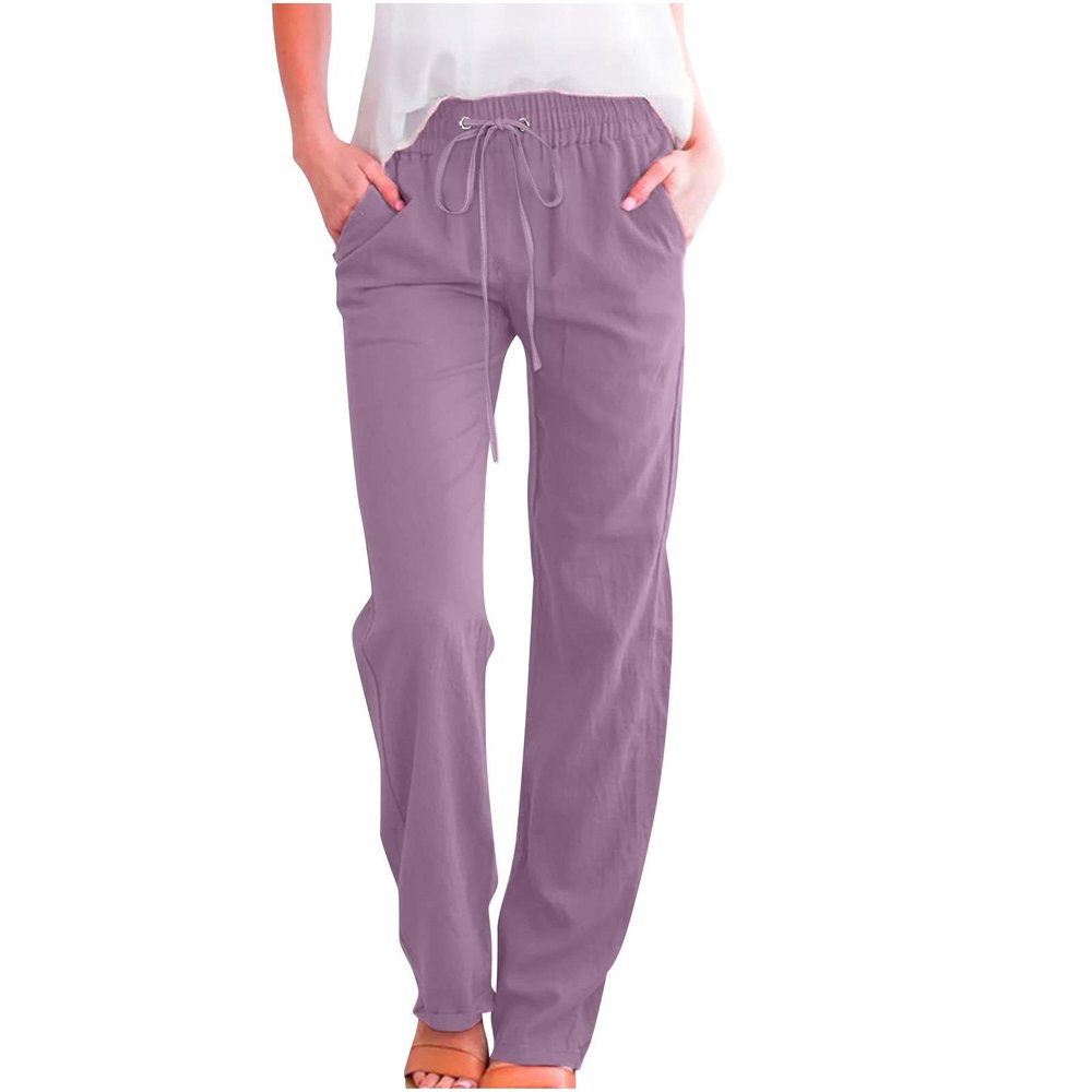 RKSTN Sweatpants Women High Waisted Wide Leg Pants for Women Casual Drawstring Elastic Trousers with Pockets Cotton Linen Long Straight Pants 2025
