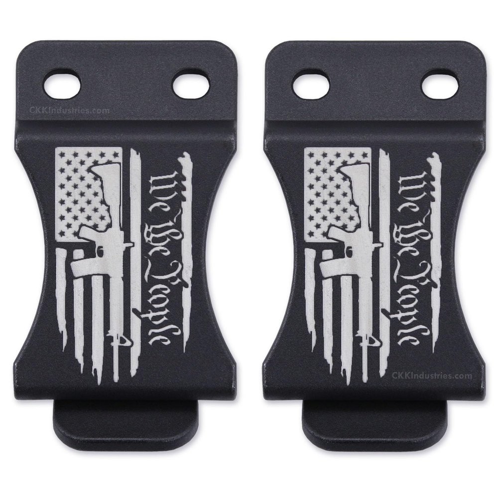 HolsterSmith KYDEX Belt Clip for Holsters & Sheaths  (FOMI Design - w/USA Flag - We The People/AR) - (Fits 1.50in Belts) - (Inside-The-Waistband/IWB) - (USA Made) - (2 Pack)