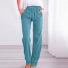 RKSTN Linen Pants for Women High Waisted Wide Leg Pants for Women Casual Drawstring Elastic Trousers with Pockets Cotton Linen Long Straight Pants 2024 view 2