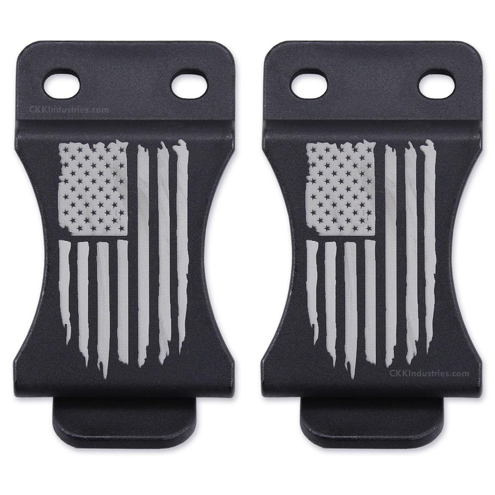 HolsterSmith KYDEX Belt Clip for Holsters & Sheaths  (FOMI Design - w/USA Flag - Distressed) - (Fits 1.50in Belts) - (Inside-The-Waistband/IWB) - (USA Made) - (2 Pack)