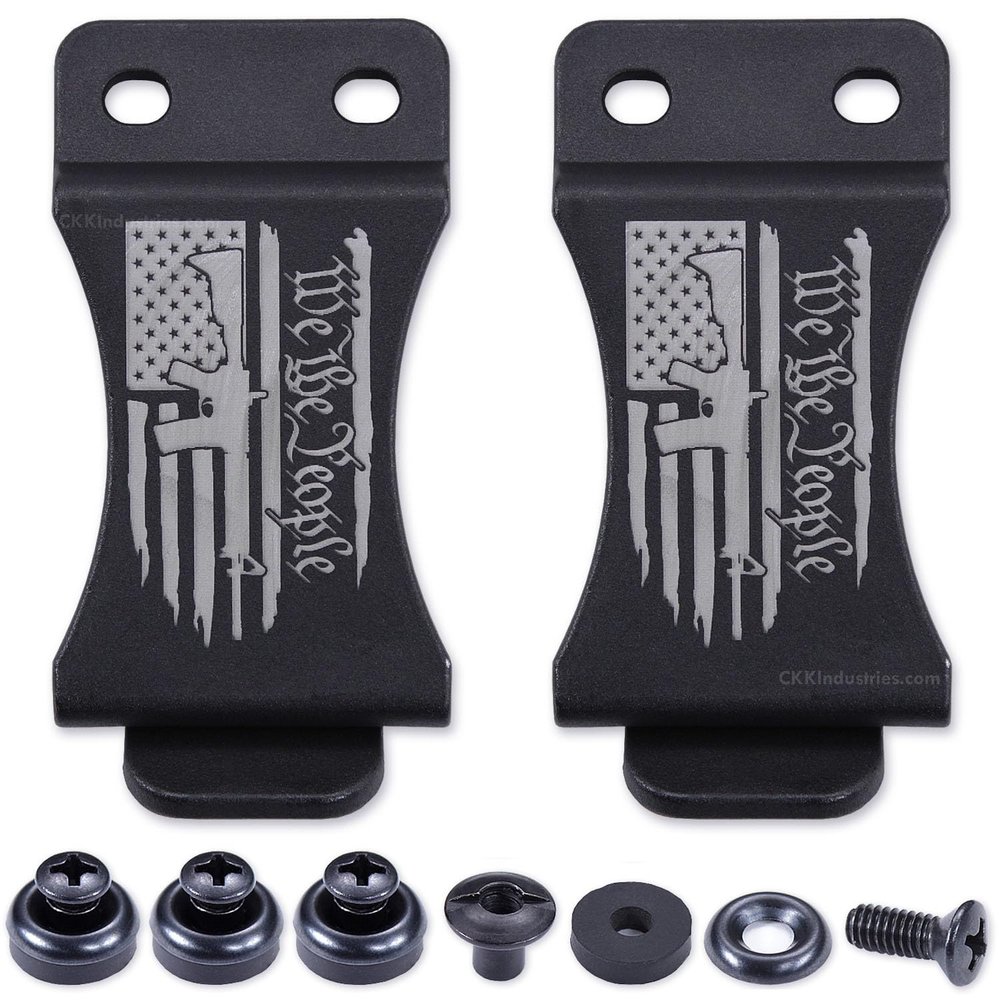 HolsterSmith KYDEX Belt Clip for Holsters & Sheaths (FOMI Design - w/USA Flag - We The People/AR) - (Fits 1.75in Belts) - (Inside-The-Waistband/IWB) - (USA Made) - (w/Mounting Hardware) - (2 Pack)