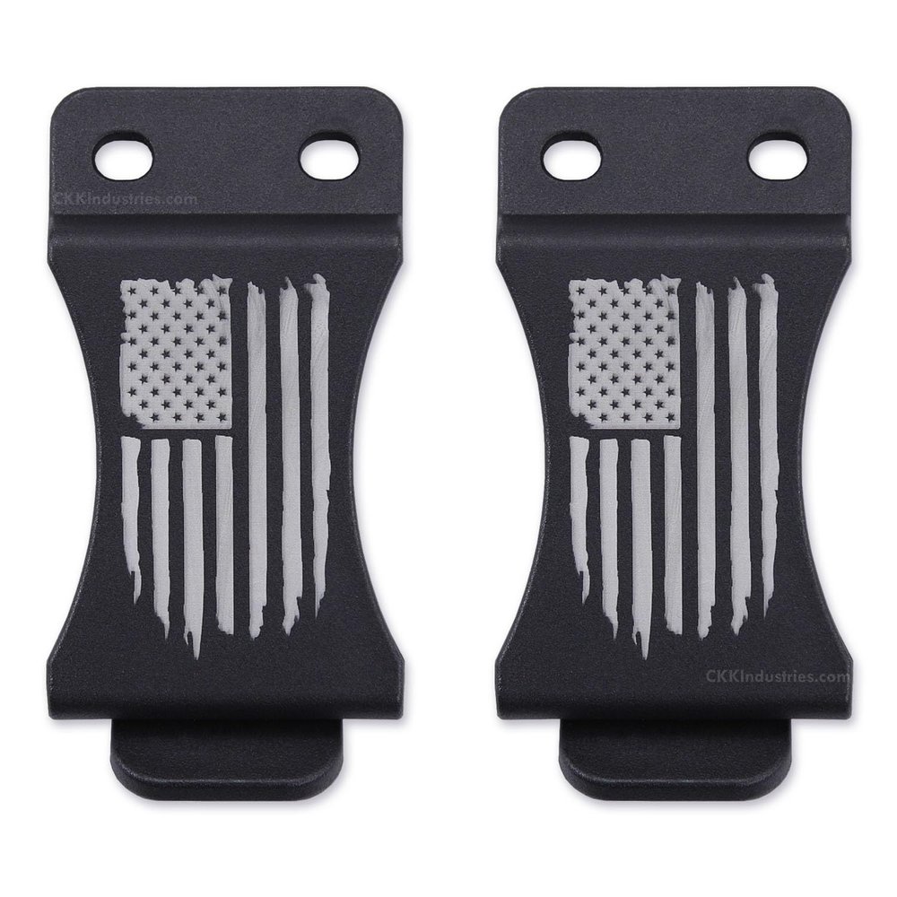 HolsterSmith KYDEX Belt Clip for Holsters & Sheaths  (FOMI Design - w/USA Flag - Distressed) - (Fits 1.75in Belts) - (Inside-The-Waistband/IWB) - (USA Made) - (2 Pack)