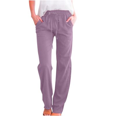 RKSTN Womens Sweatpants High Waisted Wide Leg Pants for Women Casual Drawstring Elastic Trousers with Pockets Cotton Linen Long Straight Pants 2025
