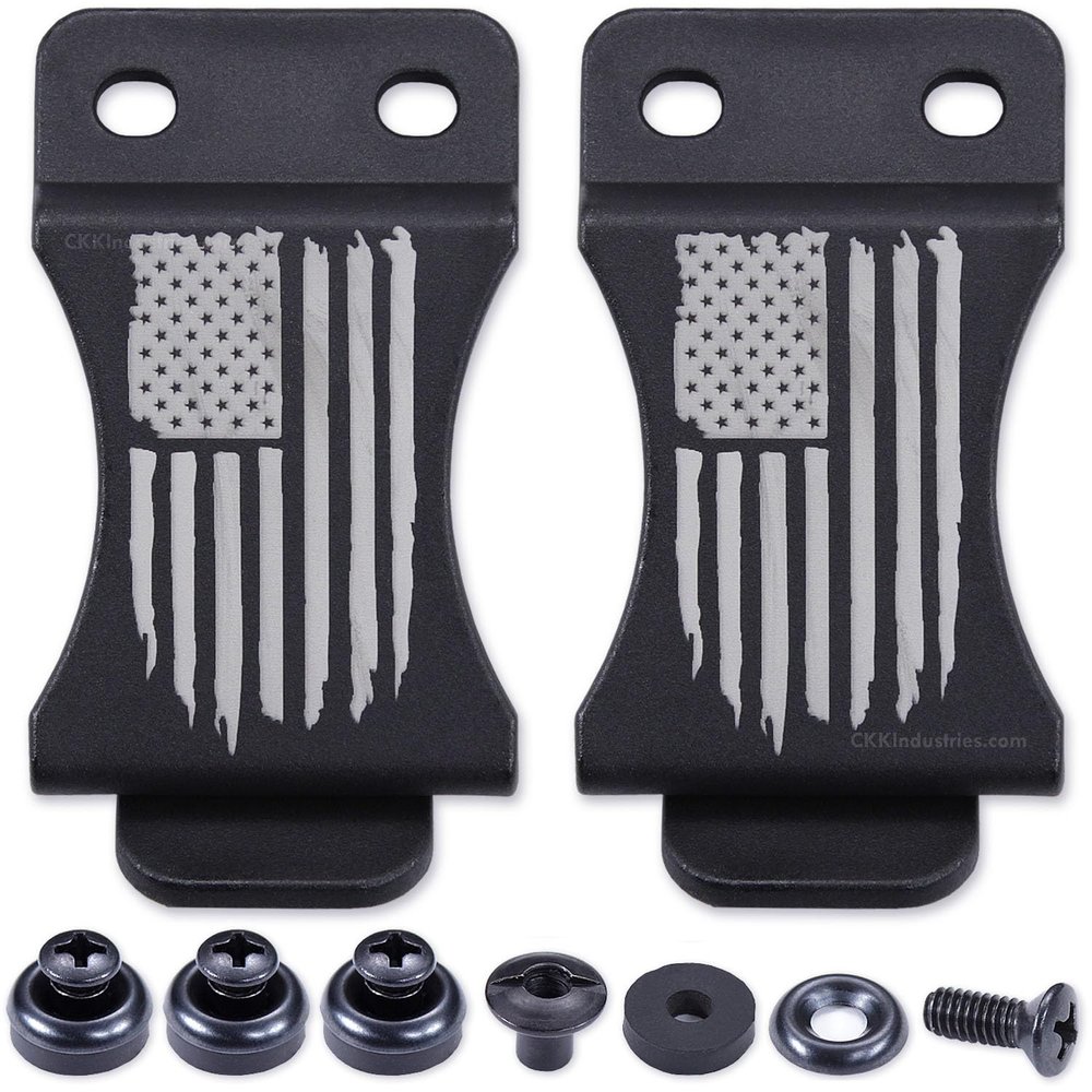 HolsterSmith KYDEX Belt Clip for Holsters & Sheaths (FOMI Design - w/USA Flag - Distressed) - (Fits 1.50in Belts) - (Inside-The-Waistband/IWB) - (USA Made) - (w/Mounting Hardware) - (2 Pack)
