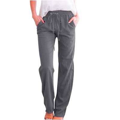 RKSTN Linen Pants for Women High Waisted Wide Leg Pants for Women Casual Drawstring Elastic Trousers with Pockets Cotton Linen Long Straight Pants 2024