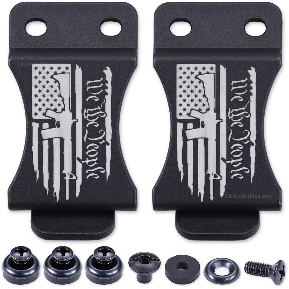 HolsterSmith KYDEX Belt Clip for Holsters & Sheaths (FOMI Design - w/USA Flag - We The People/AR) - (Fits 1.50in Belts) - (Inside-The-Waistband/IWB) - (USA Made) - (w/Mounting Hardware) - (2 Pack)