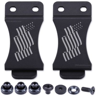 HolsterSmith KYDEX Belt Clip for Holsters & Sheaths (FOMI Design - w/USA Flag - Wavy) - (Fits 1.75in Belts) - (Inside-The-Waistband/IWB) - (USA Made) - (w/Mounting Hardware) - (2 Pack)