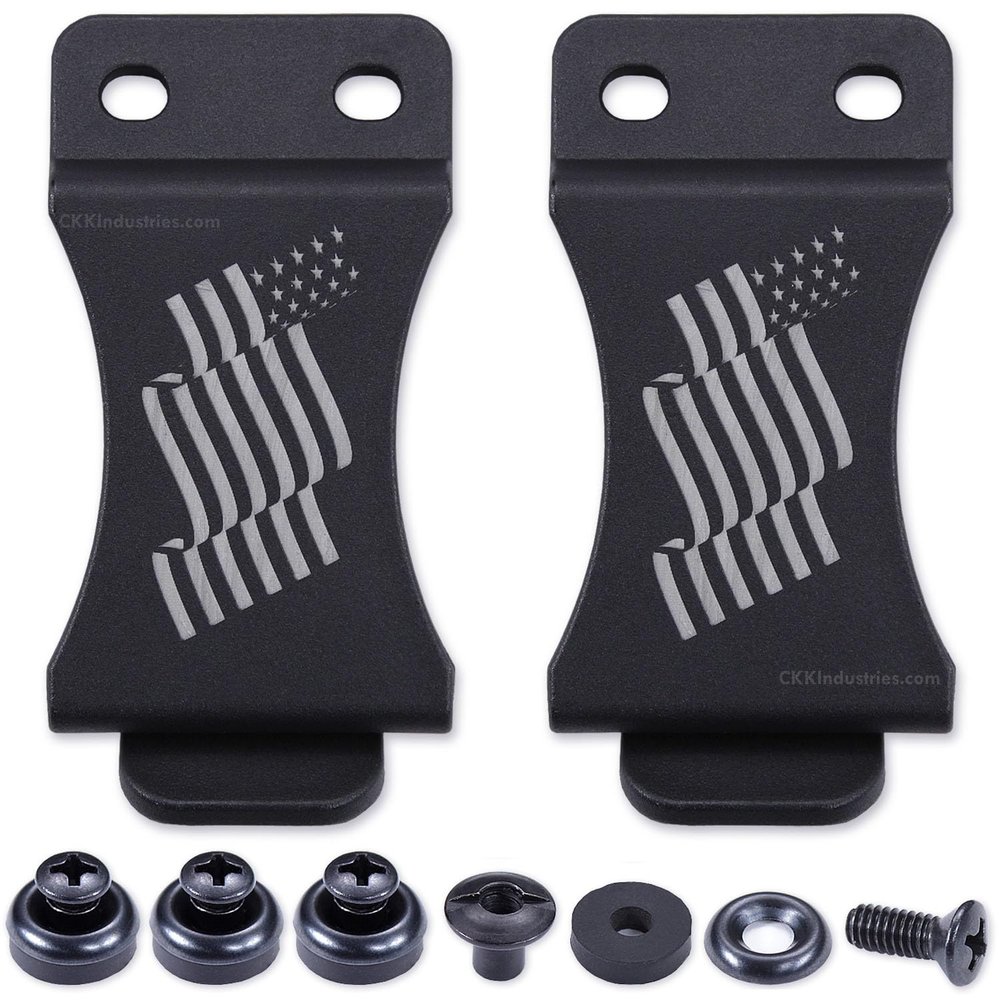 HolsterSmith KYDEX Belt Clip for Holsters & Sheaths (FOMI Design - w/USA Flag - Wavy) - (Fits 1.75in Belts) - (Inside-The-Waistband/IWB) - (USA Made) - (w/Mounting Hardware) - (2 Pack)