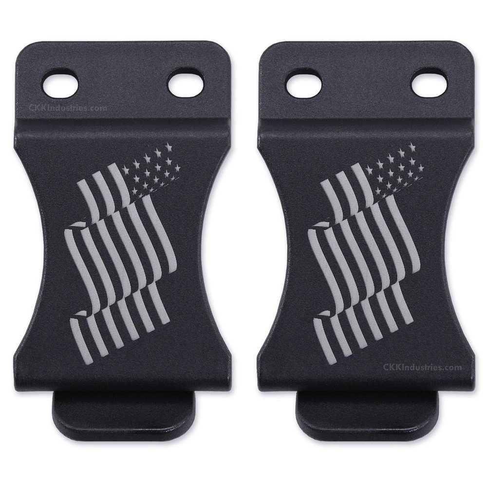 HolsterSmith KYDEX Belt Clip for Holsters & Sheaths  (FOMI Design - w/USA Flag - Wavy) - (Fits 1.50in Belts) - (Inside-The-Waistband/IWB) - (USA Made) - (2 Pack)