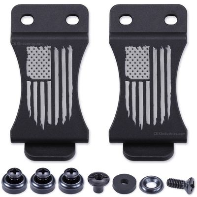 HolsterSmith KYDEX Belt Clip for Holsters & Sheaths (FOMI Design - w/USA Flag - Distressed) - (Fits 1.75in Belts) - (Inside-The-Waistband/IWB) - (USA Made) - (w/Mounting Hardware) - (2 Pack)