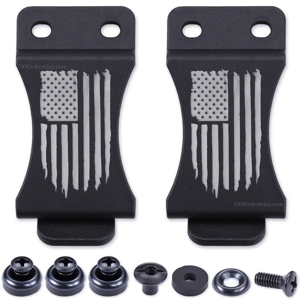 HolsterSmith KYDEX Belt Clip for Holsters & Sheaths (FOMI Design - w/USA Flag - Distressed) - (Fits 1.75in Belts) - (Inside-The-Waistband/IWB) - (USA Made) - (w/Mounting Hardware) - (2 Pack)