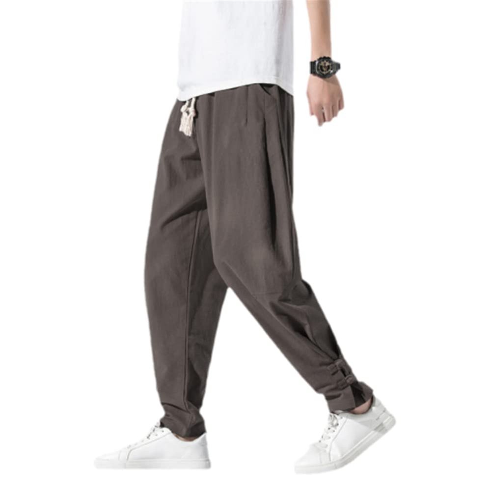 AAPAH Spring Men Chinese Style Harem Pants Linen Male Casual Loose Elastic Waist Ankle-Length s4 XS