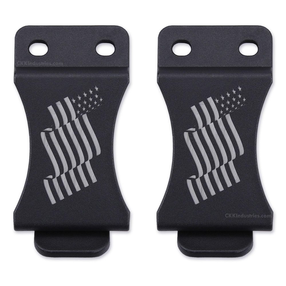 HolsterSmith KYDEX Belt Clip for Holsters & Sheaths  (FOMI Design - w/USA Flag - Wavy) - (Fits 1.75in Belts) - (Inside-The-Waistband/IWB) - (USA Made) - (2 Pack)