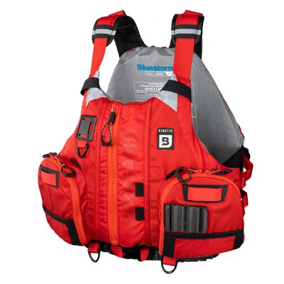 BLUESTORM Kinetic Fishing Life Jacket (PFD) | Fully Adjustable | Slim Back | Large Pockets | US Coast Guard Approved | for Kayaking, Fishing and More (Nitro RED, 2XL/3XL)