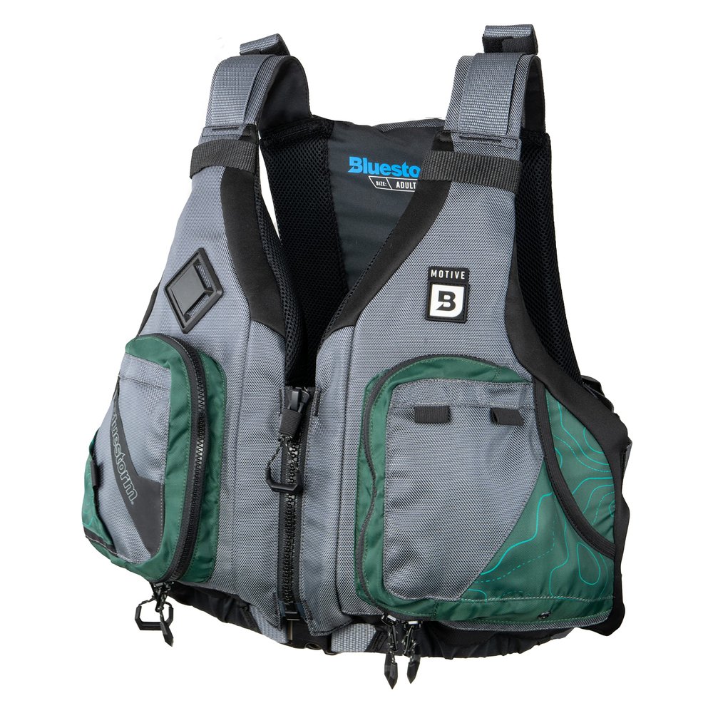 BLUESTORM Motive Kayak Life Jacket (PFD) | Fully Adjustable | Lined Pockets | US Coast Guard Approved | for Kayaking, Paddling, Fishing and More (Hunter Green, Small/Medium)