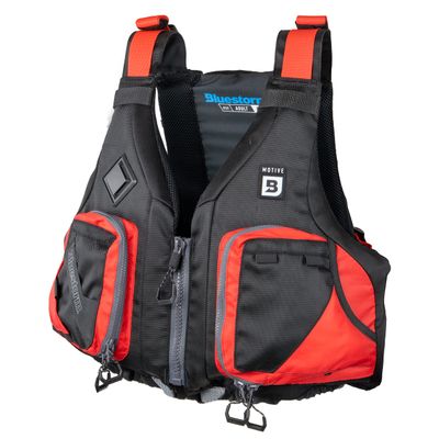 BLUESTORM Motive Kayak Life Jacket (PDF) | Fully Adjustable | Lined Pockets | US Coast Guard Approved | for Kayaking, Paddling, Fishing and More (Nitro Red 2/3XL)