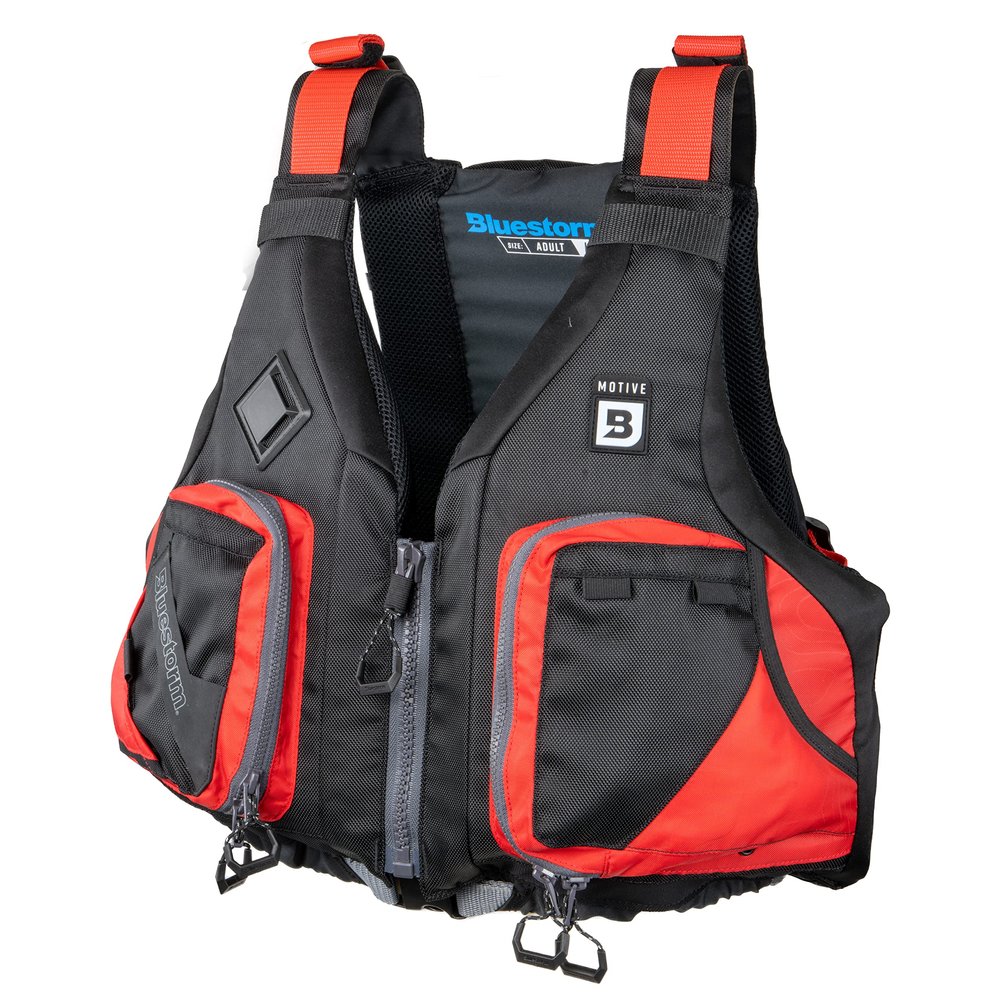 BLUESTORM Motive Kayak Life Jacket (PDF) | Fully Adjustable | Lined Pockets | US Coast Guard Approved | for Kayaking, Paddling, Fishing and More (Nitro Red 2/3XL)