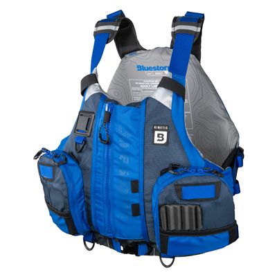 BLUESTORM Kinetic Fishing Life Jacket (PFD) | Fully Adjustable | Slim Back | Large Pockets | US Coast Guard Approved | for Kayaking, Fishing and More (DEEP Blue, Small/Medium)