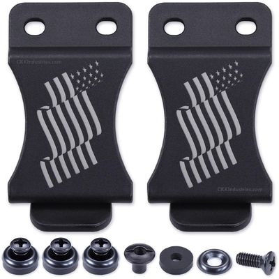 HolsterSmith KYDEX Belt Clip for Holsters & Sheaths (FOMI Design - w/USA Flag - Wavy) - (Fits 1.50in Belts) - (Inside-The-Waistband/IWB) - (USA Made) - (w/Mounting Hardware) - (2 Pack)
