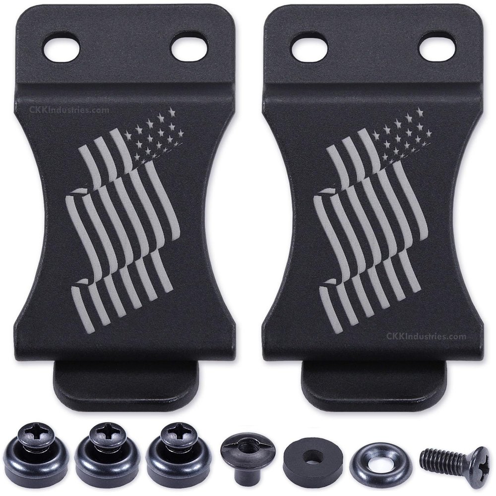 HolsterSmith KYDEX Belt Clip for Holsters & Sheaths (FOMI Design - w/USA Flag - Wavy) - (Fits 1.50in Belts) - (Inside-The-Waistband/IWB) - (USA Made) - (w/Mounting Hardware) - (2 Pack)