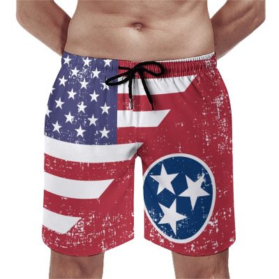 America Tennessee State Flag Men's Swim Trunks Quick Dry Beach Drawstring Shorts Sports Shorts with Pocket L