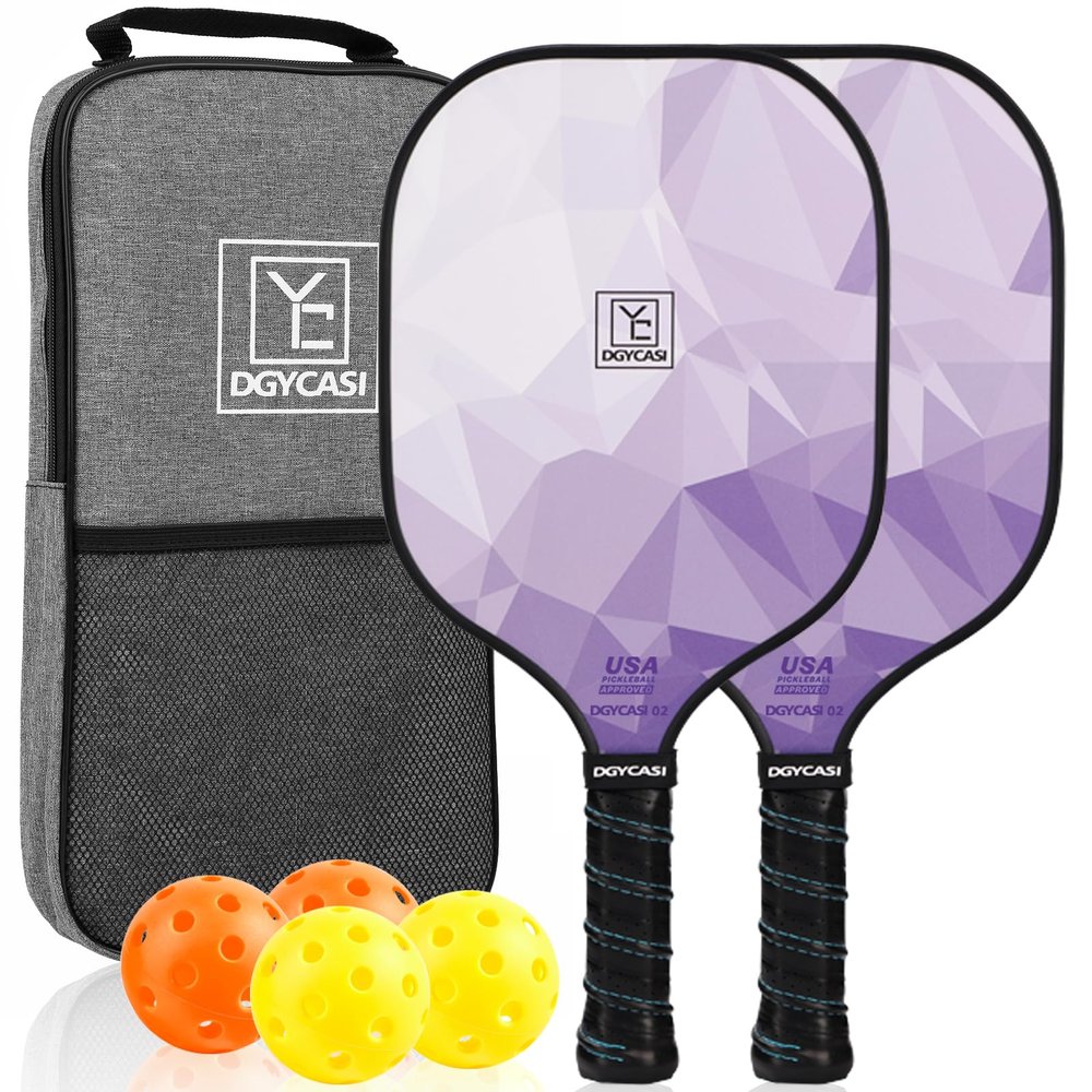 Pickleball Paddles Set of 2, 2026 USAPA Approved Pickleball Set, Fiberglass Lightweight Pickle Ball Rackets 2 Pack, 2 Outdoor Pickleball, 2 Indoor Pickleball Balls, 1 Pickleball Bag for Women and Men