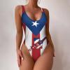 Adugen Origei Puerto Rico Flag-Frog Women's One-Piece Swimsuit Triangle Bathing Swimsuit Beach Party L view 2