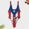 Adugen Origei Puerto Rico Flag-Frog Women's One-Piece Swimsuit Triangle Bathing Swimsuit Beach Party L view 3
