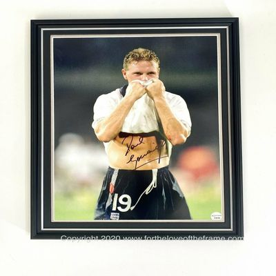 Paul Gascoigne 'Gazza' Hand Signed Autograph England World Cup Football Soccer Memorabilia Iconic Photo In Luxury Handmade Wooden Display & Certificates of Authenticity