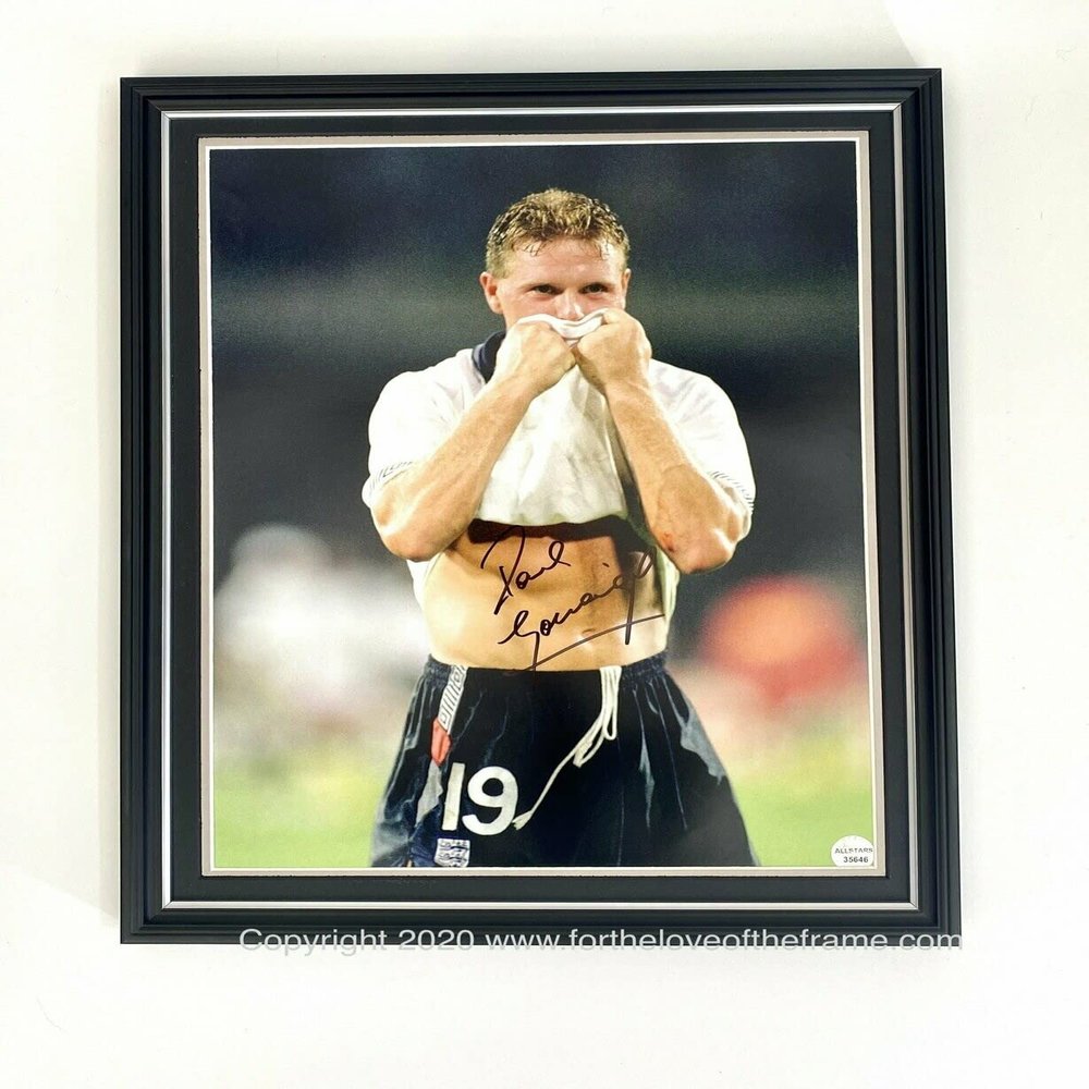 Paul Gascoigne 'Gazza' Hand Signed Autograph England World Cup Football Soccer Memorabilia Iconic Photo In Luxury Handmade Wooden Display & Certificates of Authenticity